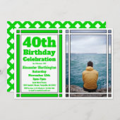 40e photo verte Invitation d'anniversaire (Devant / Derrière)
