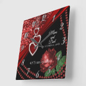 40e Robijn Rood Glitter en Roze Jubileum Vierkante Klok (Hoek)