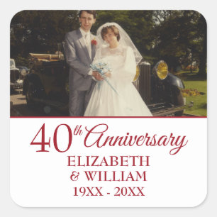 40e Robijnen Huwelijksjubileum Eenvoudige Foto Vierkante Sticker
