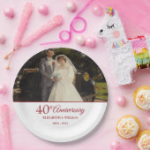 40e Robijnen Huwelijksjubileum Foto Elegant Papieren Bordje (Feest)