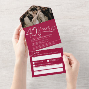 40e robijnen huwelijksjubileum rode maaltijd RSVP All In One Uitnodiging