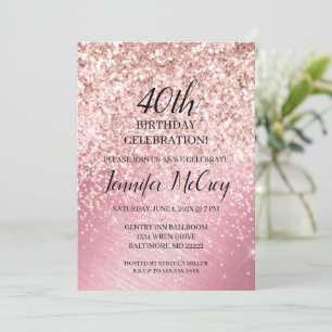 40e Roos Gold Glitter Fab Glam Birthday Party Inv Kaart