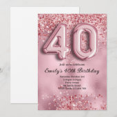 40e Roze Glitter Verjaardag Kaart (Voorkant / Achterkant)