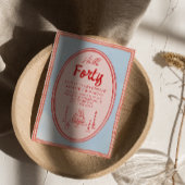 40e Roze Hand Geschreven Getrokken Taart Eigenzinn Kaart