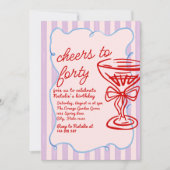 40e Roze Hand getekend Kleurrijke Champagne Verjaa Kaart (Voorkant)