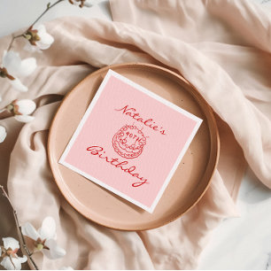 40e Roze Hand getrokken Cake Milestone Fun Verjaar Servet