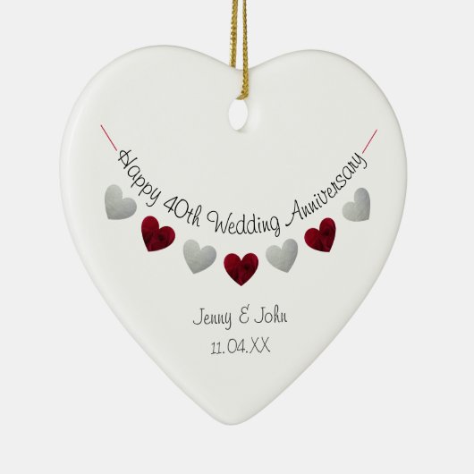 40e ruby bruiloft hartversiering keramisch ornament (Rechts)