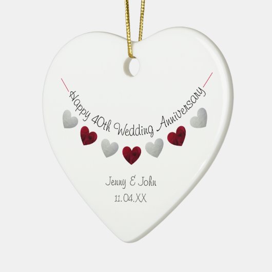 40e ruby bruiloft hartversiering keramisch ornament (Links)