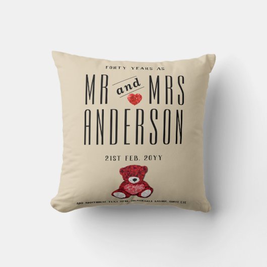 40e RUBY Bruiloft Jubileum Gift Gepersonaliseerd Kussen (Voorkant)