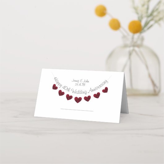 40e Ruby Bruiloft Jubileum plaats kaarten (Voorkant)