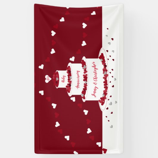 40e Ruby bruiloft jubileum taart en Bunting Spandoek (Verticaal)