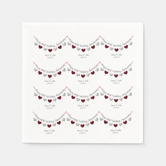 40e Ruby Bruiloft Jubileum zilver & rode servetten (Voorkant)
