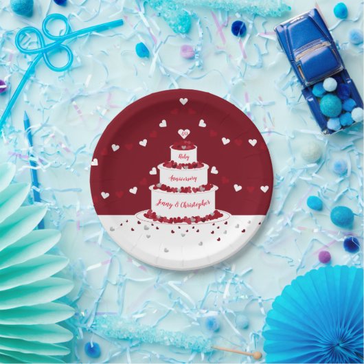 40e ruby bruiloft taart en bunting papieren bordje (Feest)