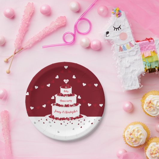 40e ruby bruiloft taart en bunting papieren bordje (Feest)