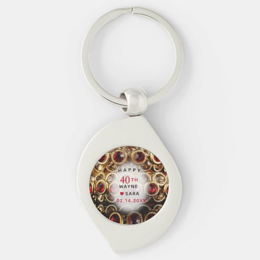 40e Ruby en Gold Jewel Bruiloft Jubileum Sleutelhanger (Voorkant)