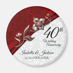 40e Ruby Floral Wedding Jubileum Keepslag Magneet