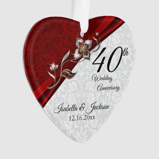 40e Ruby Floral Wedding Jubileum 💞 Keepslag Ornament (voorkant)