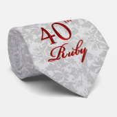 40e Ruby Jubileum in zilver en rood Damask Stropdas (Opgerold)