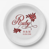 40e Ruby-Jubileum met datum en Initialen Papieren Bordje (Voorkant)