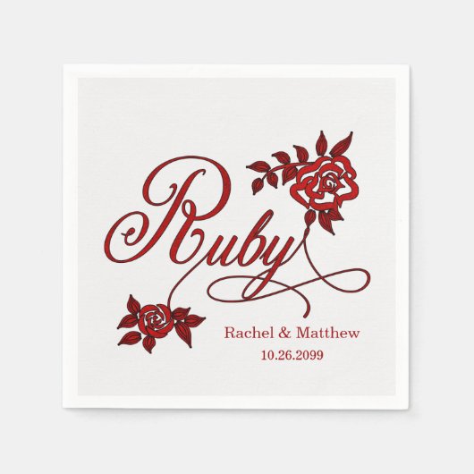 40e Ruby-Jubileum met datum en Initialen Servet (Voorkant)