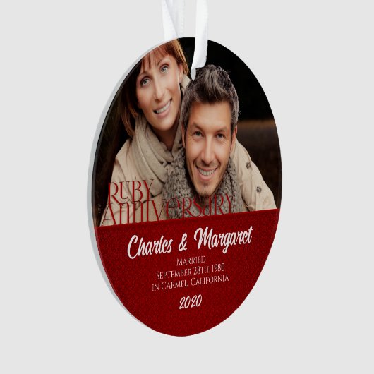 40e Ruby Jubileum Red en White Photo Ornament (voorkant)