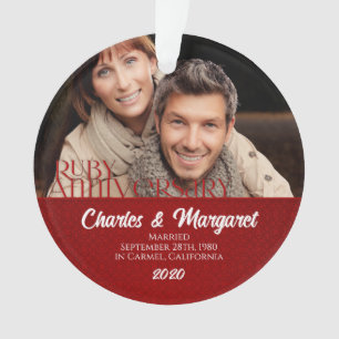 40e Ruby Jubileum Red en White Photo Ornament