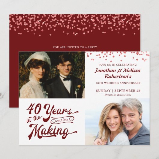 40e Ruby jubileum Then & Now foto's Feestje Kaart (Voorkant / Achterkant)