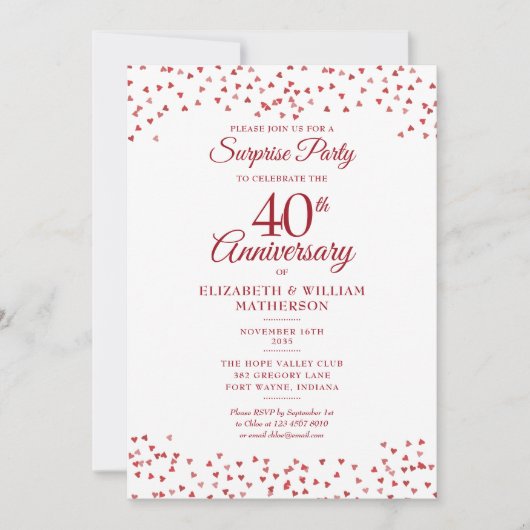 40e Ruby jubileum verrassingsfeestje Confetti  Kaart (Voorkant)