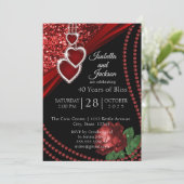 40e Ruby Red Glitter en Roos Jubileum Kaart (Staand voorkant)