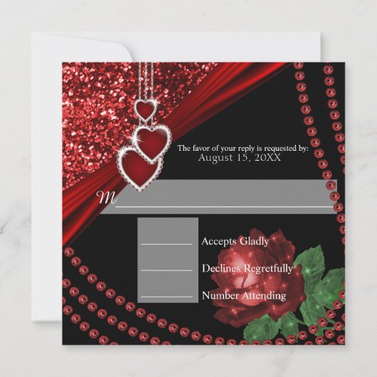 40e Ruby Red Glitter en Roos Rsvp Kaart (Achterkant)