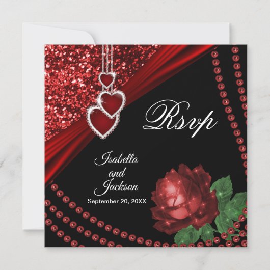 40e Ruby Red Glitter en Roos Rsvp Kaart (Voorkant)