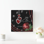 40e Ruby Red Rose-jubileum Vierkante Klok (Huis)