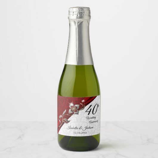 40e Ruby Red Wedding Jubileum Sparkling Wijnetiket (Voorkant)