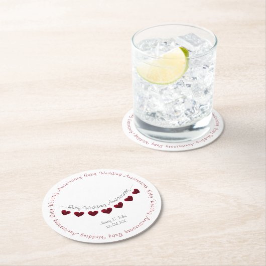 40e Ruby trouwdag bunting Ronde Kartonnen Onderzetter (Insitu)