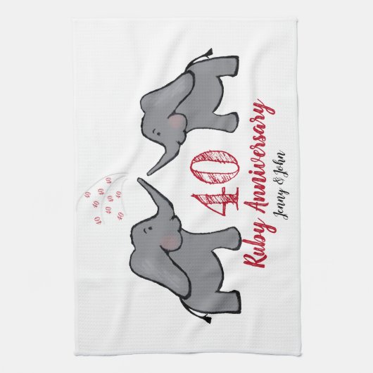 40e ruby trouwdag schattige olifant theedoek (Verticaal)