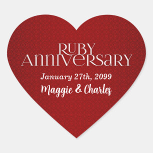 40e Ruby Wedding Annivsersary Names Hart Sticker