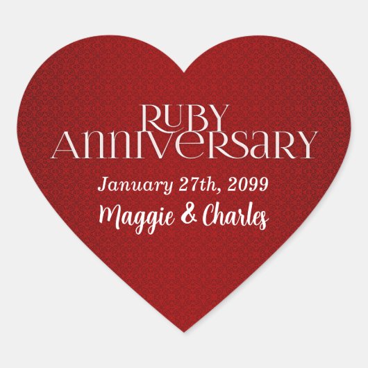 40e Ruby Wedding Annivsersary Names Hart Sticker (Voorkant)