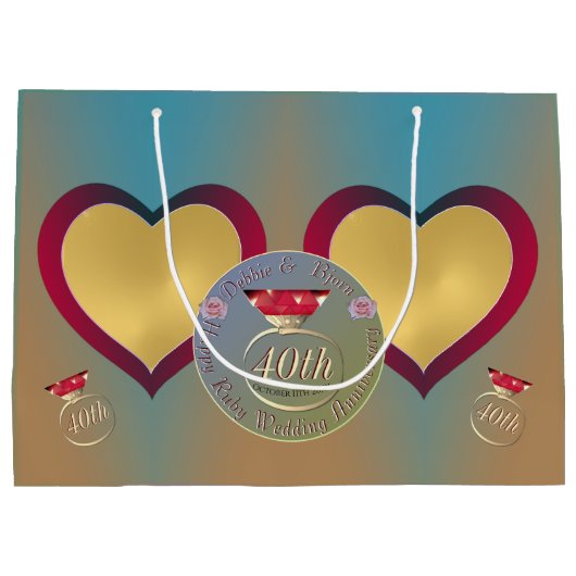 40e Ruby Wedding Jubileum 2 Hartfoto's Groot Groot Cadeauzakje (Achterkant)