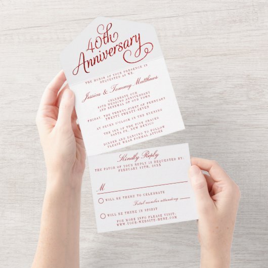 40e Ruby Wedding Jubileum All In One Uitnodiging (Afscheurbaar)