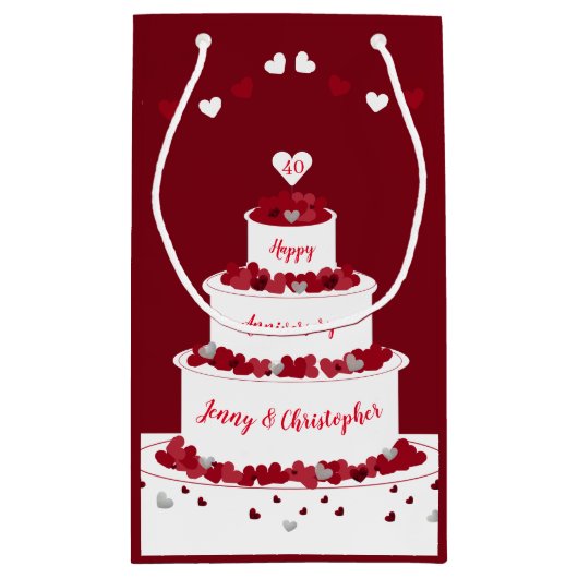 40e Ruby Wedding Jubileum cake Klein Cadeauzakje (Achterkant)