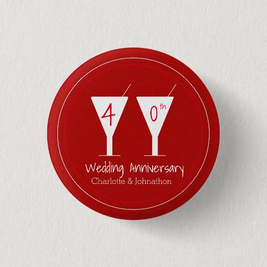 40e Ruby Wedding Jubileum cocktailglas Ronde Button 3,2 Cm (Voorkant)