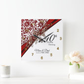 40e Ruby Wedding Jubileum Design Vierkante Klok (Huis)