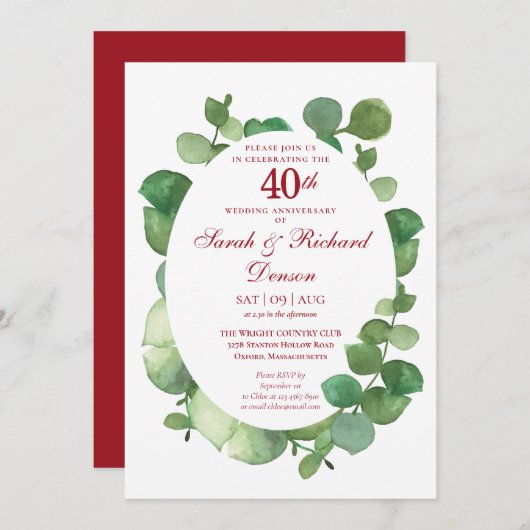 40e Ruby Wedding Jubileum Eucalyptus Greenery Kaart (Voorkant / Achterkant)
