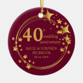 40e Ruby Wedding Jubileum Foto Gold Stars Keramisch Ornament (Voorkant)