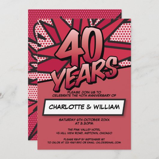 40e Ruby Wedding Jubileum Modern Fun Kaart (Voorkant / Achterkant)