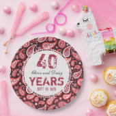 40e Ruby Wedding Jubileum Paisley Pattern Papieren Bordje (Feest)