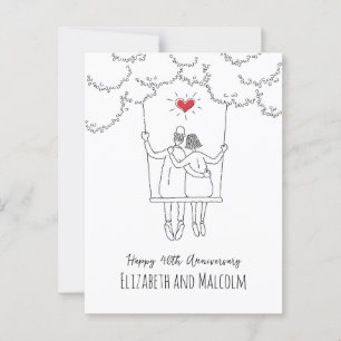40e Ruby Wedding Jubileum Red Heart Swing Briefkaart