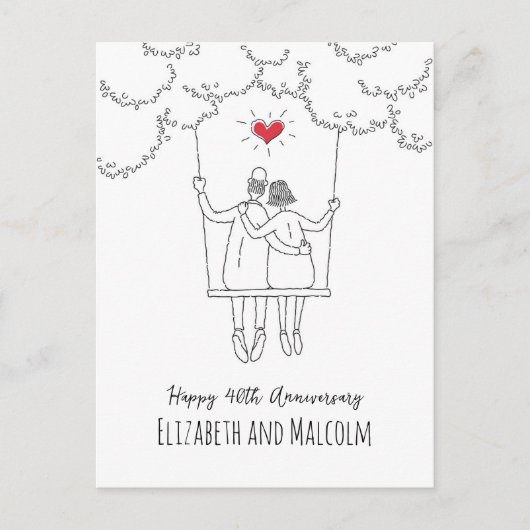 40e Ruby Wedding Jubileum Red Heart Swing Briefkaart (Voorkant)