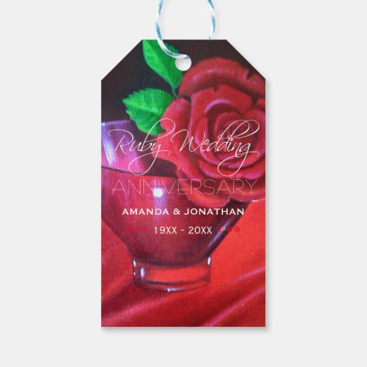 40e Ruby Wedding Jubileum Red Rose Cadeaulabel (Achterkant)