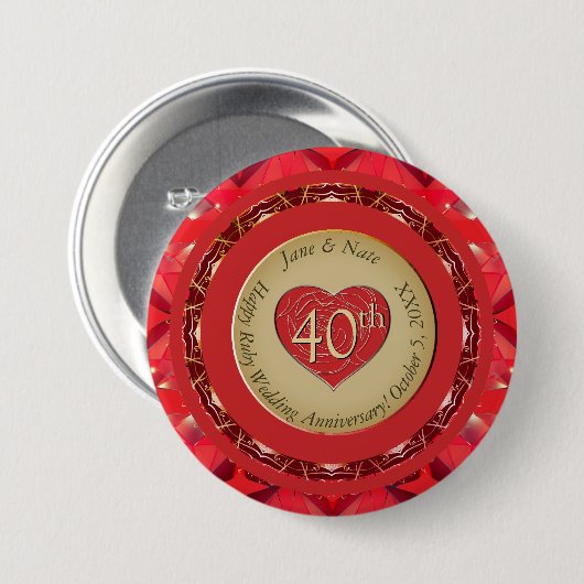 40e Ruby Wedding Jubileum Ronde Button 7,6 Cm (Voorkant /achterkant)